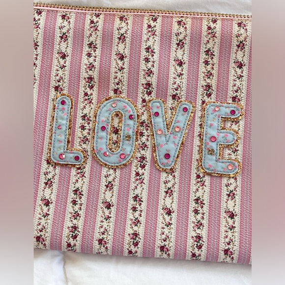 LoveShackFancy x Stoney Clover Pink Striped LOVE clutch / pouch - Picture 3 of 6